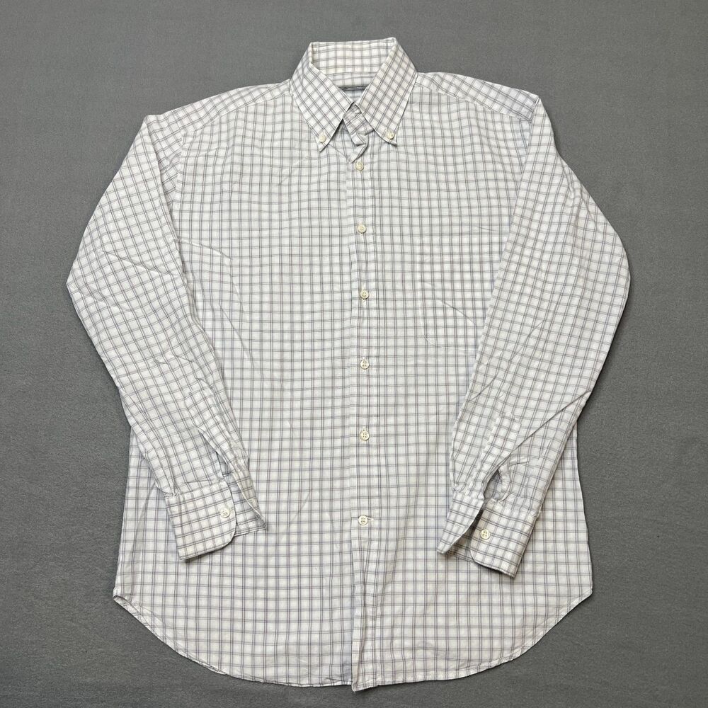 Loro Piana Dress Shirt Men 15.75 White Check Long Sleeve Classic Fit Button-Down